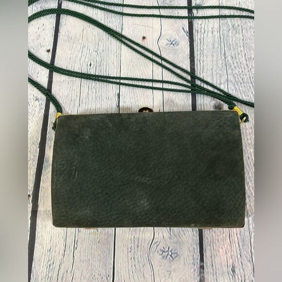 Sorpresa! Vintage Dark Green Suede Leather Evening Clutch Frame Clasp Purse - Picture 2 of 15